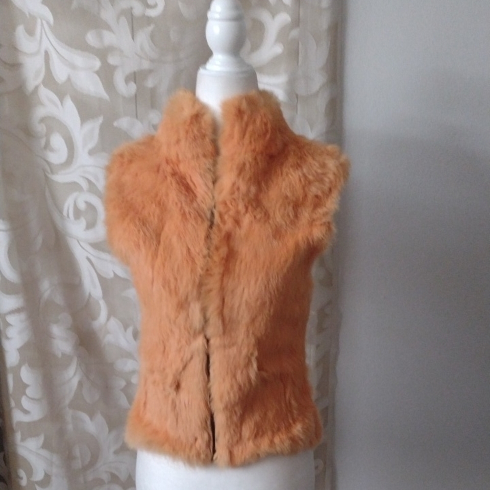 Rabbit Fur Vest in Orange XS